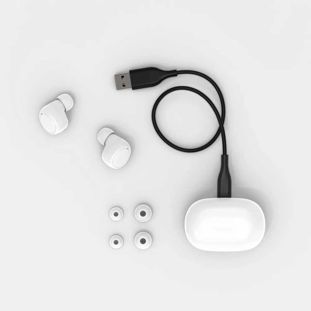 White Wireless In‑Ear Earbuds Secure Fit Compact Charging Case